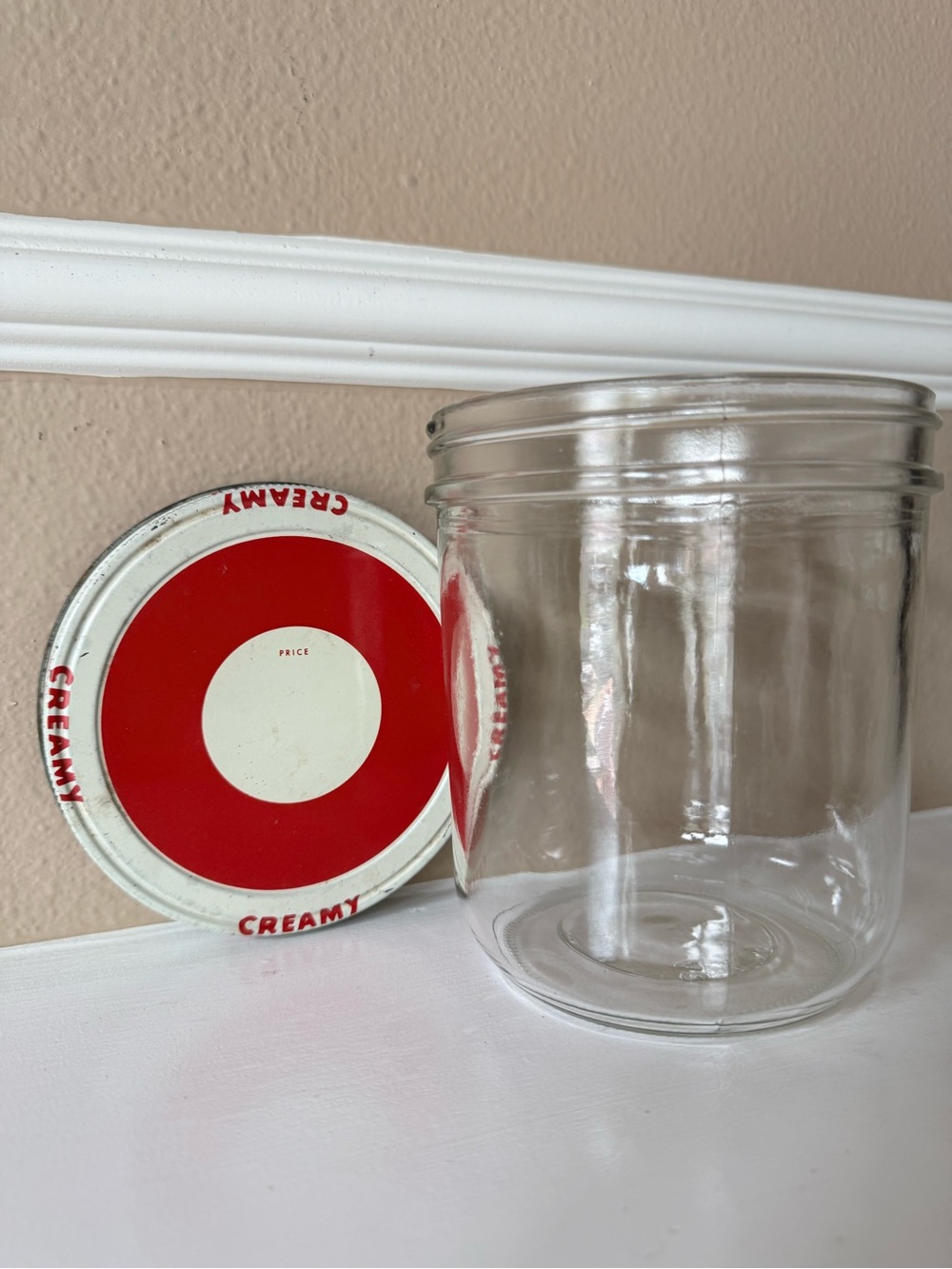 Vintage Ball Creamy Peanut Butter Glass Jar Original Red White Metal Lid 1950’s